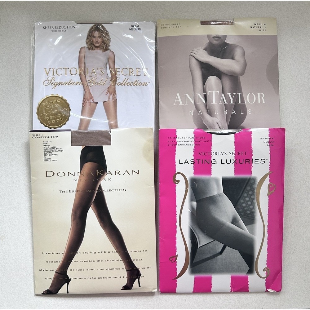 VTG Victoria's Secret Signature Donna Karan Ann Taylor PANTYHOSE Black Natural M